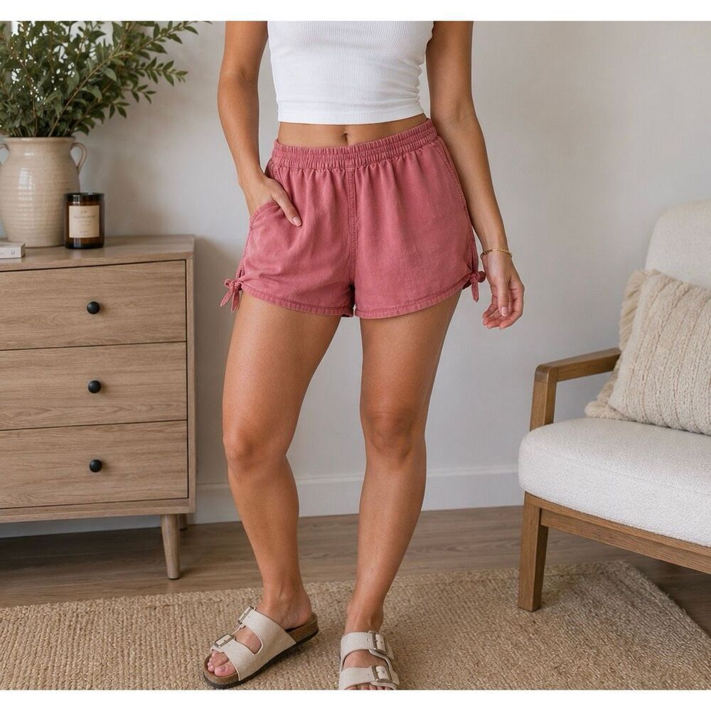 Madewell Pull On Tie Hem Shorts XS Pink Tencel Lyocell Casual Summer